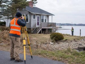 elevation certificate baltimore md waterfront property - Baltimore Land Surveying Elevation Certificate surveyor measuring a waterfront property in Baltimore Maryland